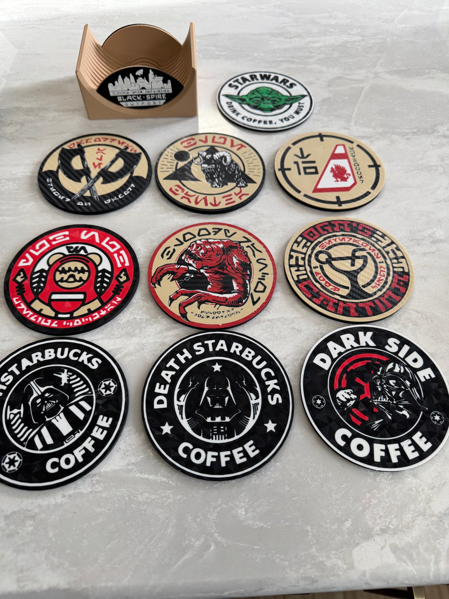 11-Piece Star Wars Galaxy’s Edge Coaster Set | Batuu Cantina Inspired | Sci-Fi Drink Coasters | Star Wars Gift | Galaxy’s Edge Decor
