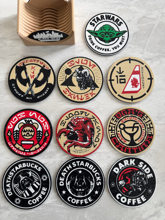 11-Piece Star Wars Galaxy’s Edge Coaster Set | Batuu Cantina Inspired | Sci-Fi Drink Coasters | Star Wars Gift | Galaxy’s Edge Decor