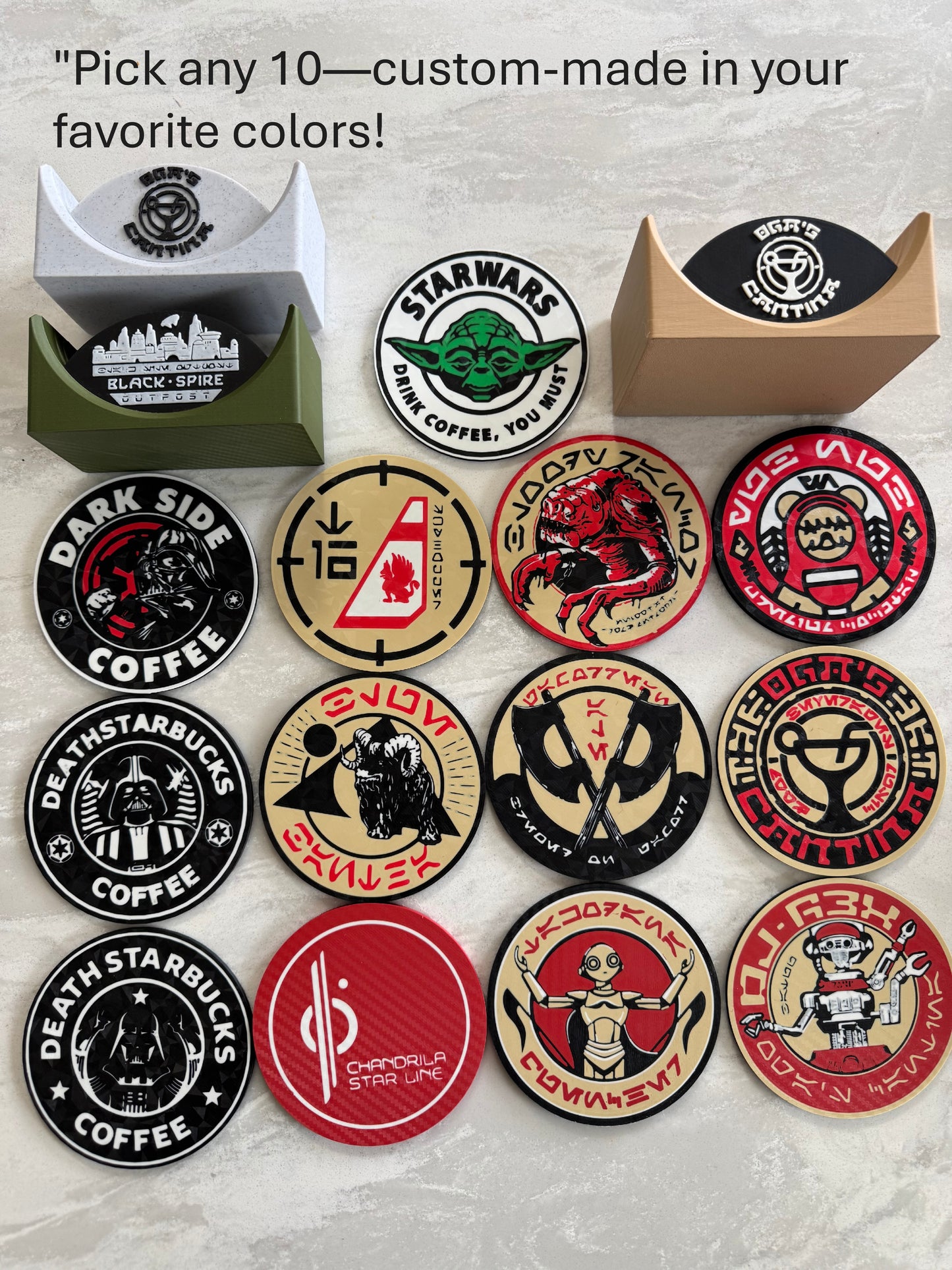 7-Piece Star Wars Galaxy’s Edge Coaster Set | Batuu Cantina Inspired | Sci-Fi Drink Coasters | Star Wars Gift | Galaxy’s Edge Decor